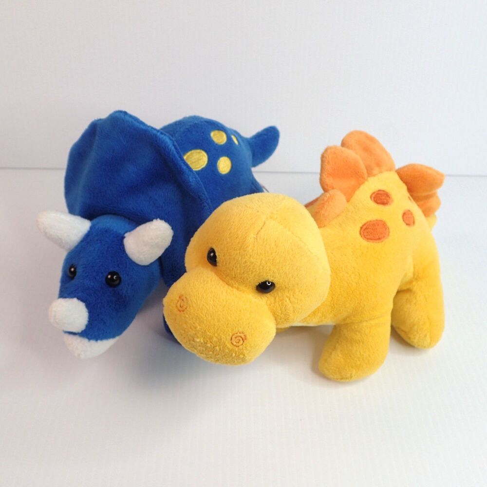 Prextex Dinosaur Plush Stuffed Animals Lot of 2 Yellow & Blue 12"
